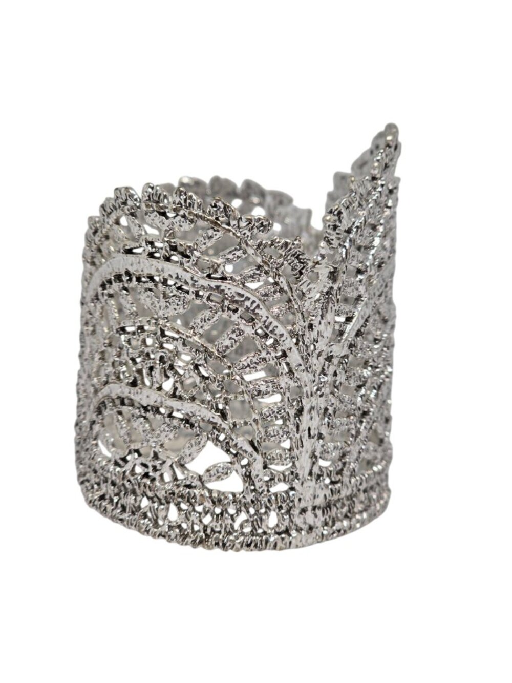 Stella & Dot Silver Tone Filigree Wide Cuff Bracelet Boho Statement Lace - Picture 5 of 7